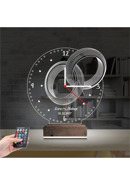 Kirppi 3D Saat Lamba Sevgiliye Hediye Yüzük Alyans Yıldönümü Kişiye Özel Masa Gece Lambası fiyatları