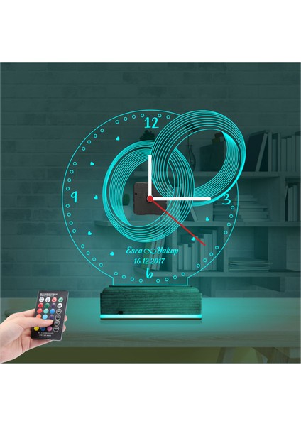 Kirppi 3D Saat Lamba Sevgiliye Hediye Yüzük Alyans Yıldönümü Kişiye Özel Masa Gece Lambası modelleri