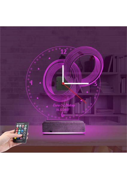 Kirppi 3D Saat Lamba Sevgiliye Hediye Yüzük Alyans Yıldönümü Kişiye Özel Masa Gece Lambası fırsatları