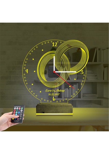 Kirppi 3D Saat Lamba Sevgiliye Hediye Yüzük Alyans Yıldönümü Kişiye Özel Masa Gece Lambası indirimleri