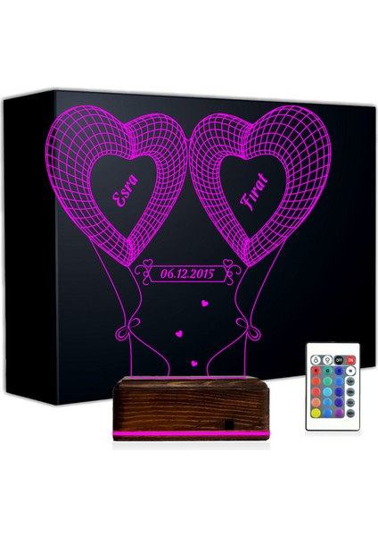 Kirppi 3D Lamba Kalp Sevgiliye Hediye V23 Kişiye Özel Masa Gece Lambası