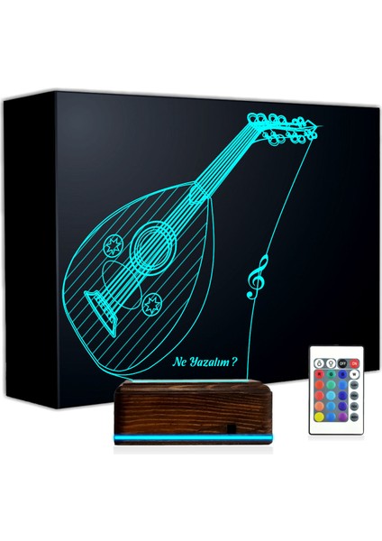 Kirppi 3D Lamba Ud Udi Müzik Nota Kişiye Özel Masa Gece Lambası