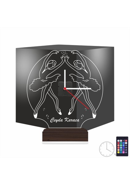 Kirppi 3D Saat Lamba Balerin Bale Bale Okulu Tasarım Kişiye Özel Masa Gece Lambası