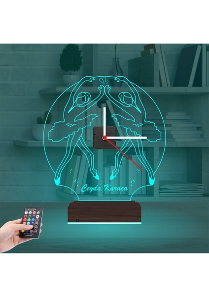 Kirppi 3D Saat Lamba Balerin Bale Bale Okulu Tasarım Kişiye Özel Masa Gece Lambası modelleri