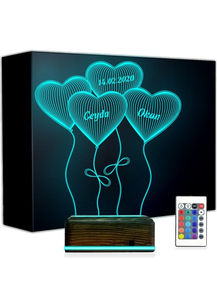Kirppi 3D Lamba Kalp Sevgiliye Hediye V40 Kişiye Özel Masa Gece Lambası