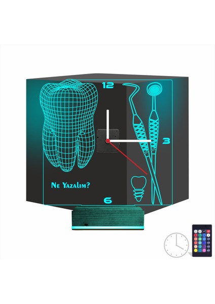 Kirppi 3D Saat Lamba Diş Doktoru Hediye Kişiye Özel Masa Gece Lambası