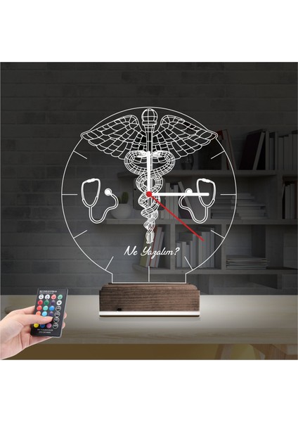 Kirppi 3D Saat Lamba Doktor Hediye Tıp Logo Kişiye Özel Masa Gece Lambası fiyatları