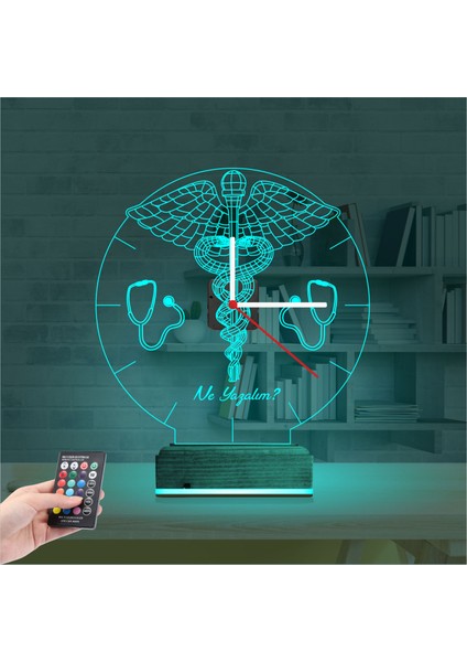 Kirppi 3D Saat Lamba Doktor Hediye Tıp Logo Kişiye Özel Masa Gece Lambası modelleri