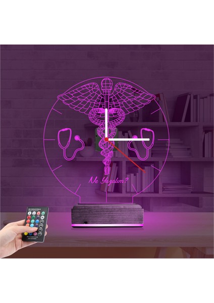 Kirppi 3D Saat Lamba Doktor Hediye Tıp Logo Kişiye Özel Masa Gece Lambası fırsatları