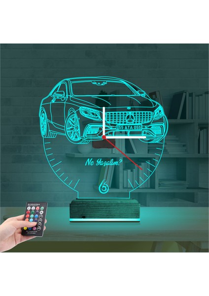 Kirppi 3D Saat Lamba Mercedes Araba Kişiye Özel Masa Gece Lambası modelleri