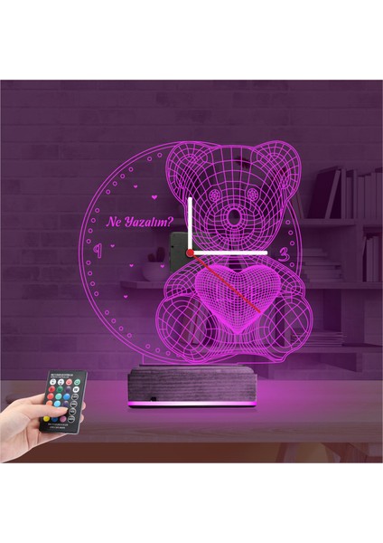 Kirppi 3D Saat Lamba Ayıcık Kalp Tasarım Kişiye Özel Masa Gece Lambası fırsatları