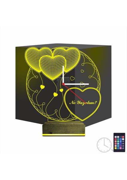 Kirppi 3D Saat Lamba Kalp Sevgiliye Hediye V1 Kişiye Özel Masa Gece Lambası-1