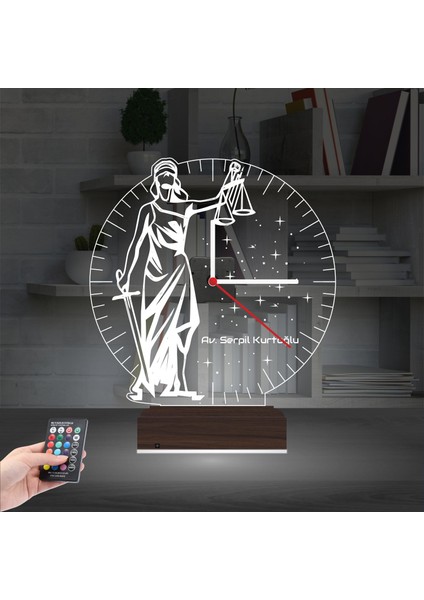 Kirppi 3D Saat Lamba Adalet Kadın Avukat Hediye Terazi Kişiye Özel Masa Gece Lambası fiyatları
