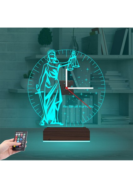 Kirppi 3D Saat Lamba Adalet Kadın Avukat Hediye Terazi Kişiye Özel Masa Gece Lambası modelleri