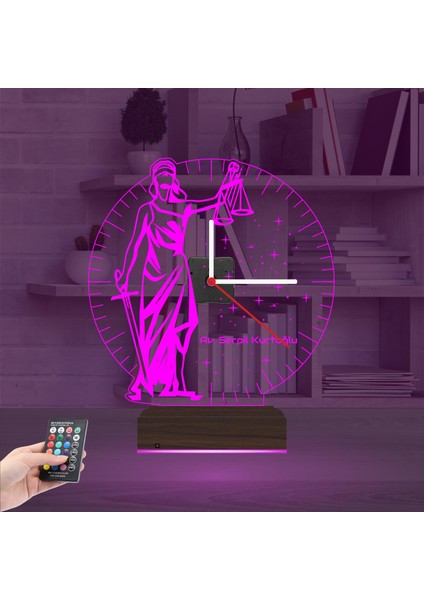 Kirppi 3D Saat Lamba Adalet Kadın Avukat Hediye Terazi Kişiye Özel Masa Gece Lambası fırsatları