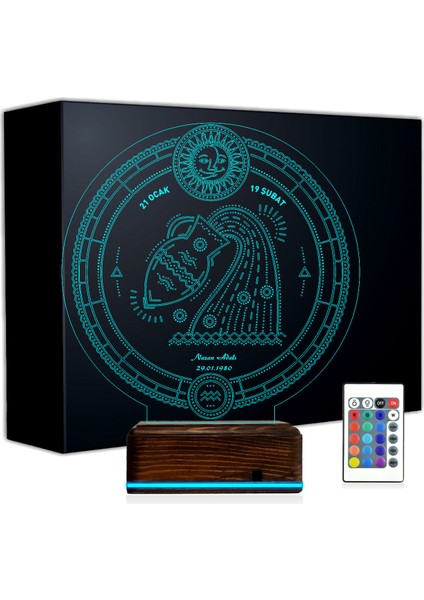 Kirppi 3D Lamba Astroloji Kova Burcu Kişiye Özel Masa Gece Lambası