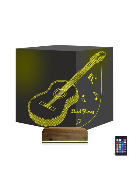 Kirppi 3D Lamba Klasik Gitar Müzik Nota V2 Kişiye Özel Masa Gece Lambası