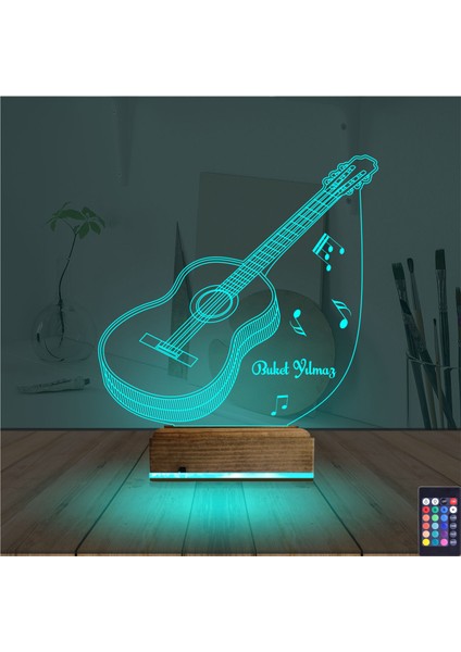 Kirppi 3D Lamba Klasik Gitar Müzik Nota V2 Kişiye Özel Masa Gece Lambası modelleri