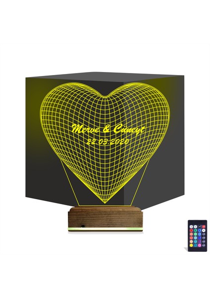 Kirppi 3D Lamba Kalp Sevgiliye Hediye V16 Kişiye Özel Masa Gece Lambası