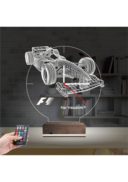 Kirppi 3D Saat Lamba Formula F1 Yarış Arabası Kişiye Özel Masa Gece Lambası fiyatları