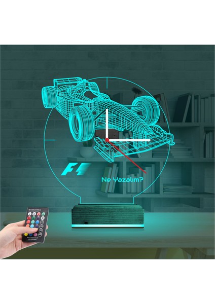 Kirppi 3D Saat Lamba Formula F1 Yarış Arabası Kişiye Özel Masa Gece Lambası modelleri