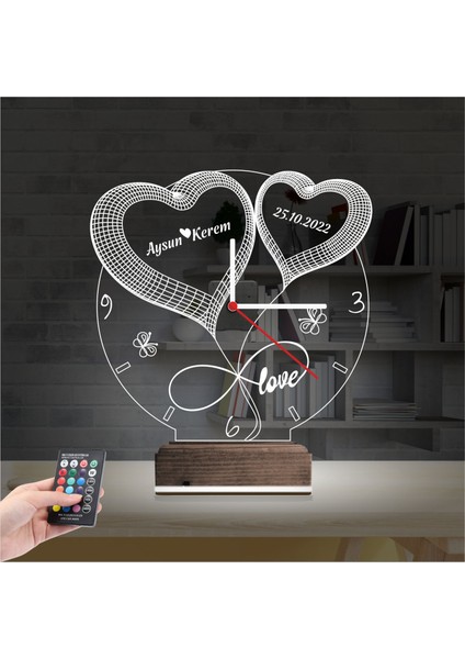 Kirppi 3D Saat Lamba Sevgiliye Hediye Kalp Sonsuzluk Yuıldönümü Kişiye Özel Masa Gece Lambası fiyatları