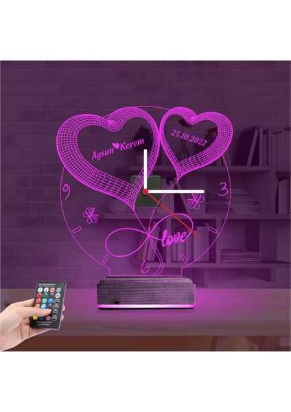 Kirppi 3D Saat Lamba Sevgiliye Hediye Kalp Sonsuzluk Yuıldönümü Kişiye Özel Masa Gece Lambası fırsatları