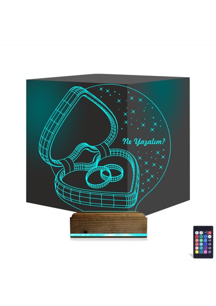 Kirppi 3D Lamba Kalp Yüzük Yıldönümü Hediye Kişiye Özel Masa Gece Lambası