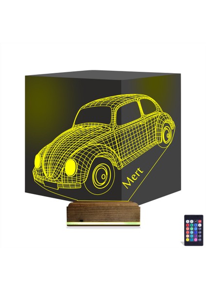 Kirppi 3D Lamba Araba Vosvos Kişiye Özel Masa Gece Lambası