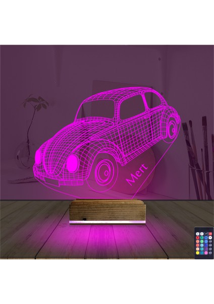 Kirppi 3D Lamba Araba Vosvos Kişiye Özel Masa Gece Lambası fırsatları