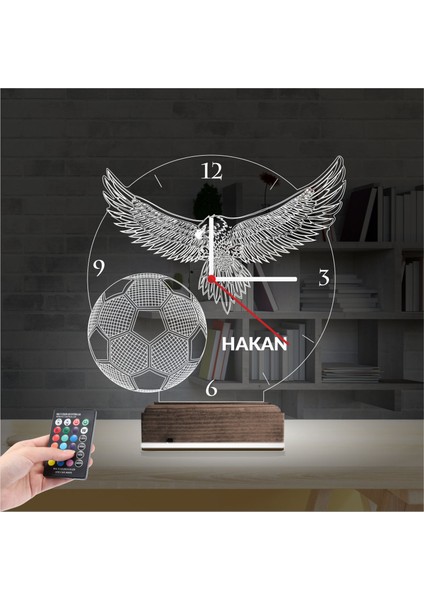 Kirppi 3D Saat Lamba Kara Kartal Futbol Topu Taraftar Kişiye Özel Masa Gece Lambası fiyatları
