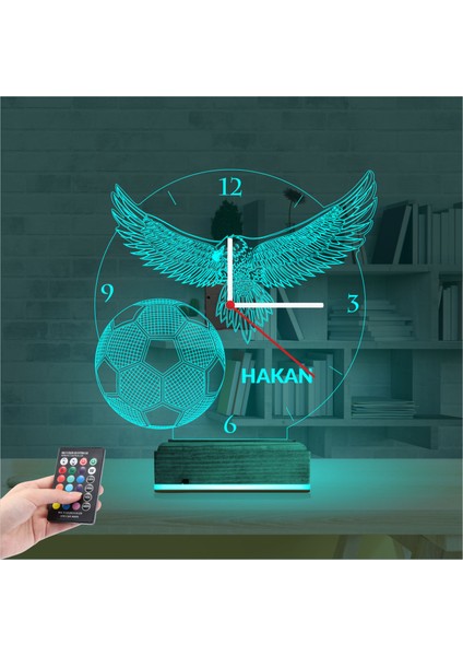 Kirppi 3D Saat Lamba Kara Kartal Futbol Topu Taraftar Kişiye Özel Masa Gece Lambası modelleri