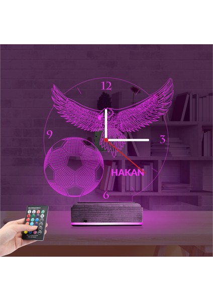 Kirppi 3D Saat Lamba Kara Kartal Futbol Topu Taraftar Kişiye Özel Masa Gece Lambası fırsatları