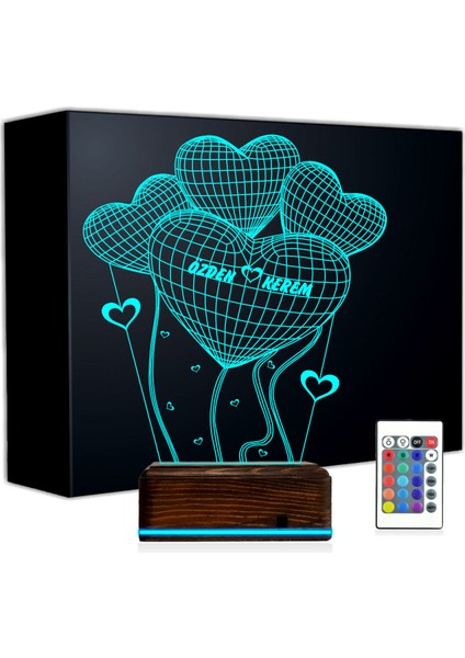 Kirppi 3D Lamba Kalp Sevgiliye Hediye V25 Kişiye Özel Masa Gece Lambası