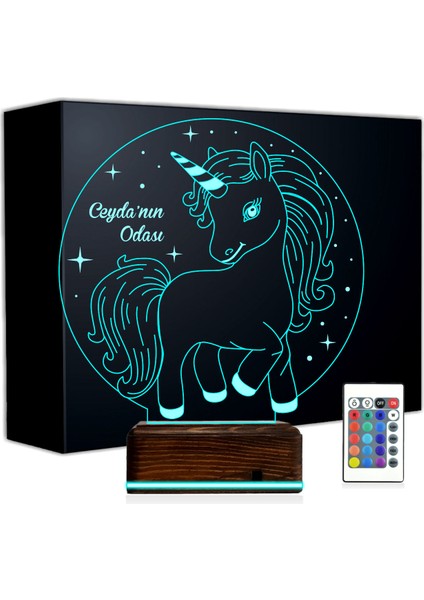 Kirppi 3D Lamba Unicon At Çocuk Odası Hediye Kişiye Özel Masa Gece Lambası
