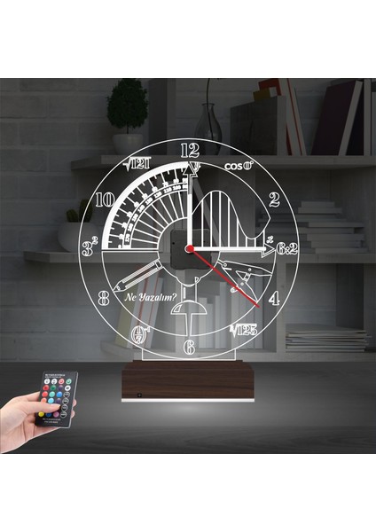 Kirppi 3D Saat Lamba Mühendis Hediye Matematik Geometri Kişiye Özel Masa Gece Lambası fiyatları