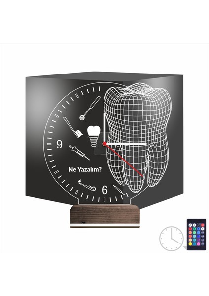 Kirppi 3D Saat Lamba Smile Diş Doktoru Dentist Implant Kişiye Özel Masa Gece Lambası