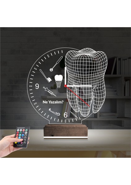 Kirppi 3D Saat Lamba Smile Diş Doktoru Dentist Implant Kişiye Özel Masa Gece Lambası fiyatları
