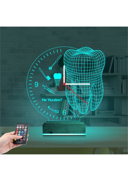 Kirppi 3D Saat Lamba Smile Diş Doktoru Dentist Implant Kişiye Özel Masa Gece Lambası modelleri