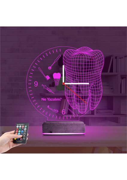 Kirppi 3D Saat Lamba Smile Diş Doktoru Dentist Implant Kişiye Özel Masa Gece Lambası fırsatları