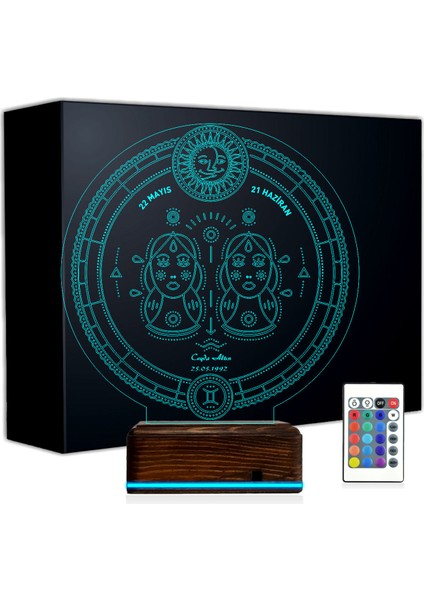 Kirppi 3D Lamba Astroloji Ikizler Burcu Kişiye Özel Masa Gece Lambası