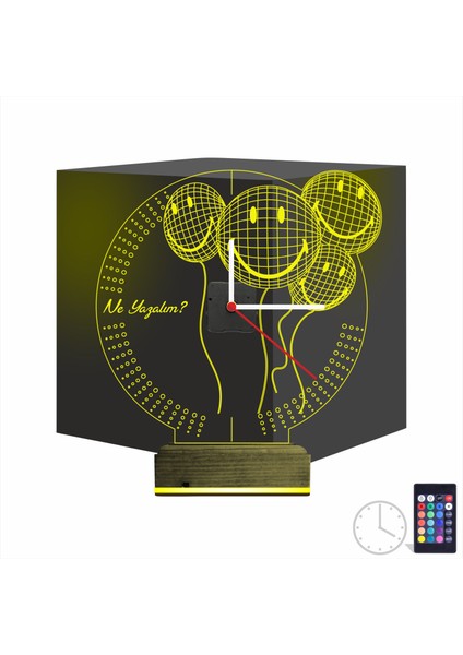 Kirppi 3D Saat Lamba Smile Balon Doğum Günü Kişiye Özel Masa Gece Lambası