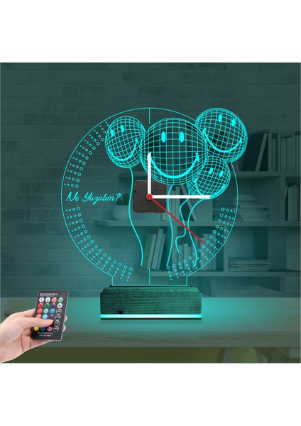 Kirppi 3D Saat Lamba Smile Balon Doğum Günü Kişiye Özel Masa Gece Lambası modelleri