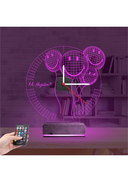 Kirppi 3D Saat Lamba Smile Balon Doğum Günü Kişiye Özel Masa Gece Lambası fırsatları