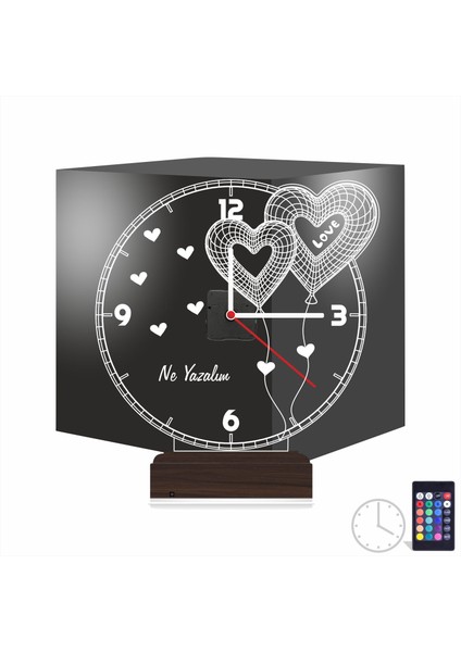 Kirppi 3D Saat Lamba Sevgiliye Hediye Kalp Kişiye Özel Masa Gece Lambası-1