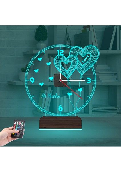 Kirppi 3D Saat Lamba Sevgiliye Hediye Kalp Kişiye Özel Masa Gece Lambası-1 modelleri