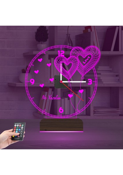 Kirppi 3D Saat Lamba Sevgiliye Hediye Kalp Kişiye Özel Masa Gece Lambası-1 fırsatları