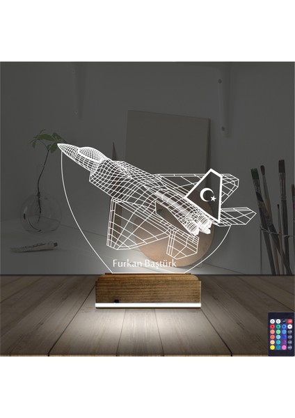 Kirppi 3D Lamba Uçak F16 Pilot V1 Kişiye Özel Masa Gece Lambası
