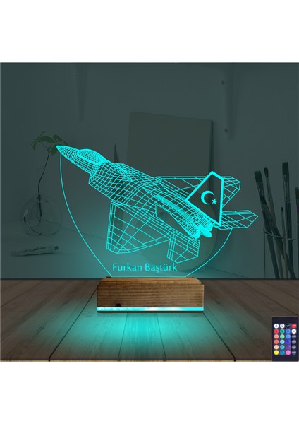 Kirppi 3D Lamba Uçak F16 Pilot V1 Kişiye Özel Masa Gece Lambası