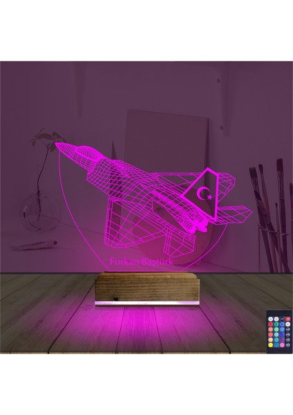 Kirppi 3D Lamba Uçak F16 Pilot V1 Kişiye Özel Masa Gece Lambası